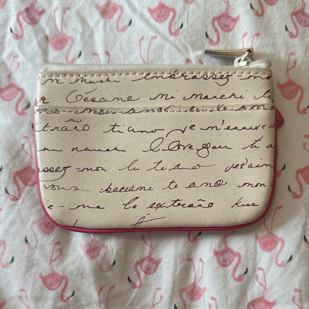 Chic Cream and Pink Heart Women's Fossil Pouch - Picture 2 of 3